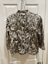 Chicos women Gorgeous Brown Lace Animal Print Sz 1 Button Blouse jacket