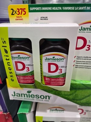 Jamieson Vitamin D3 1000 IU/25 mcg, 750 Tablets (2 x 375 tabs) NEW