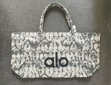Alo Yoga Grey/White Canvas Logo Tote Bag, Double Handles, Dust Bag Included