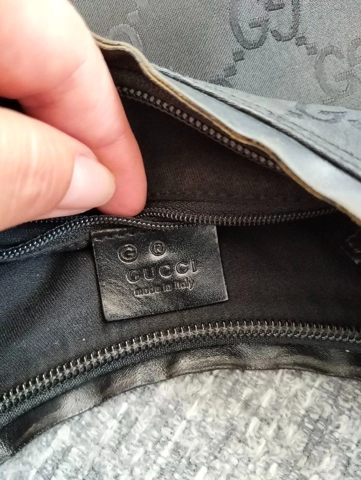 GUCCI Black GG Monogram Nylon Hobo Bag 28835 Made in Italy - Shoulder Purse - Image 4 of 4