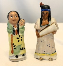 2 Vintage Made in Japan Native Americans Indian Porcelain Figures 4" tall