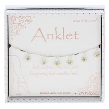 equilibrium Pretty Daisies Silver Plated Adjustable Anklet with Daisy Charms