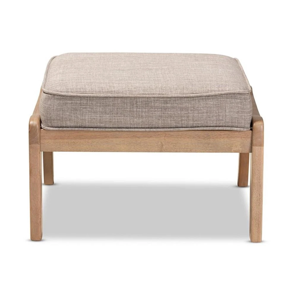 Baxton Studio Sigrid Light Grey Upholstered Antique Oak Wood Ottoman - Image 2 of 4