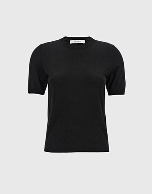 MAx Mara Cashmere Warren Crop Sweater Top Short Sleeve Black Crew Neck L