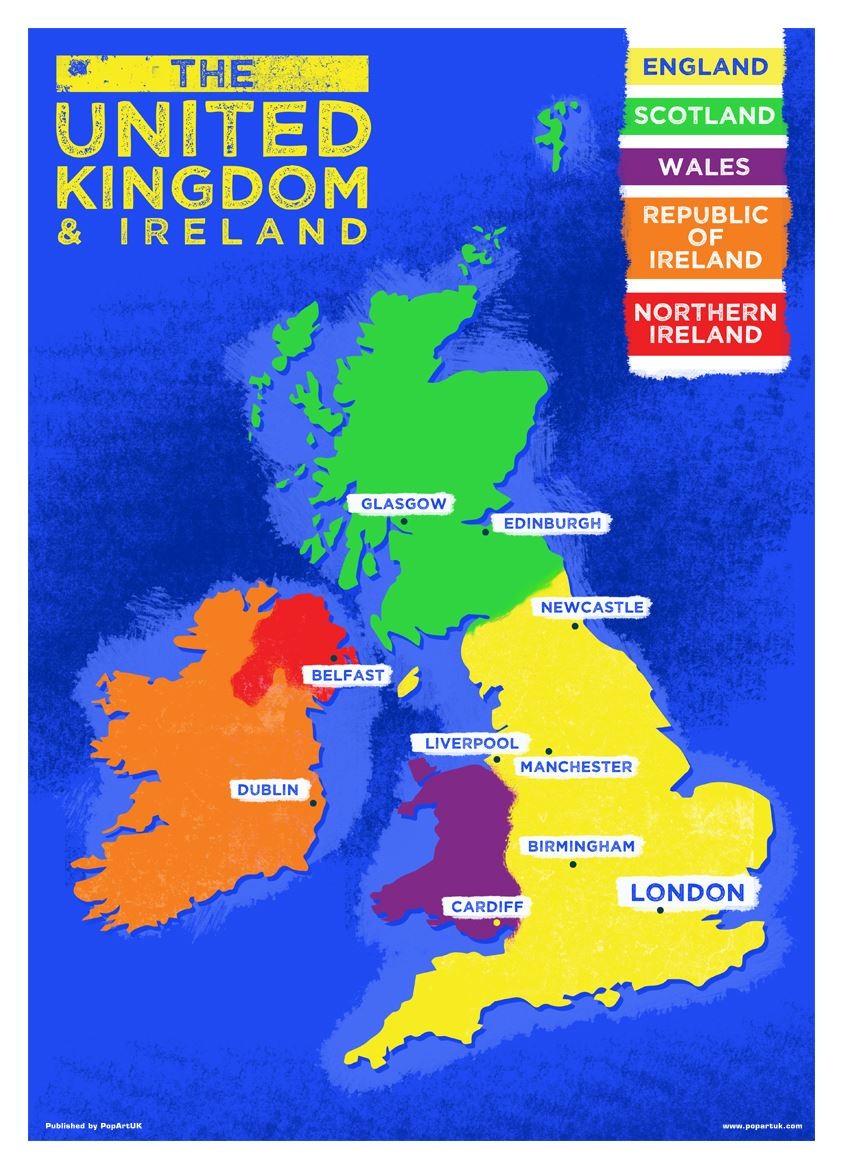 Laminated UK & Ireland Country Map Mini Poster