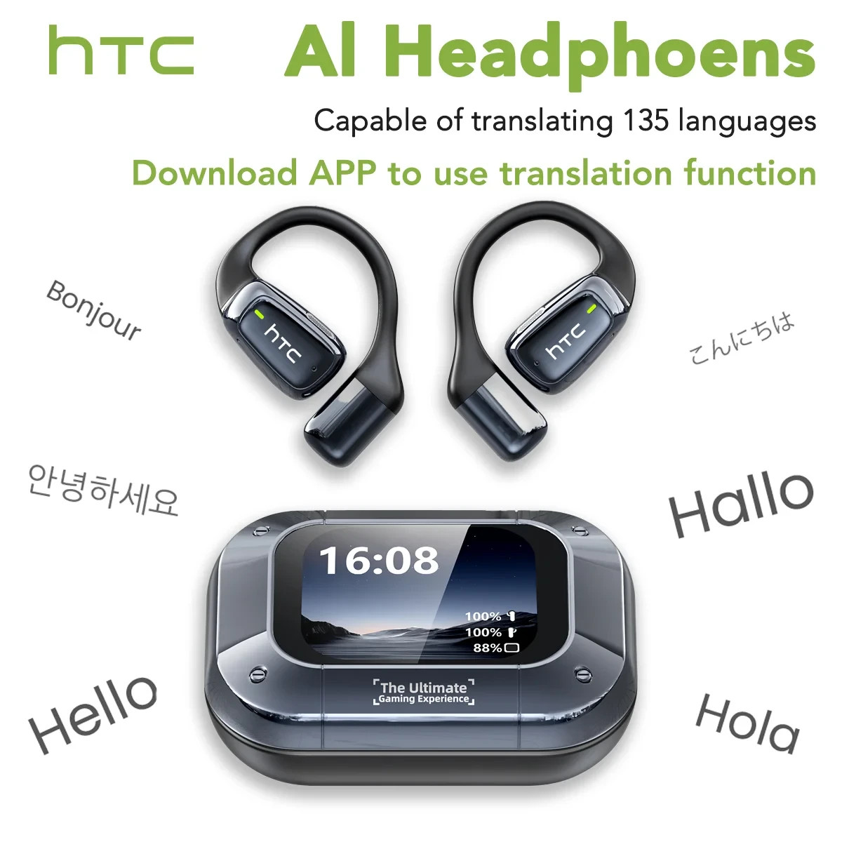 HTC NE25 AI Translator Wireless Earbuds 134 Languages Bluetooth 5.3 Touch Screen
