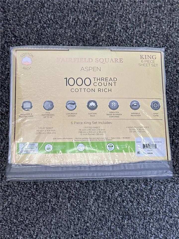 #^ Fairfield Square Luxurious Sateen 6PC Sheet Set 1000 Thread Count Size King - Image 4 of 4