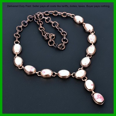 Copper Oval Cinnabar Stone Bezel Trendy Chain New Electroformed Necklace Jewelry