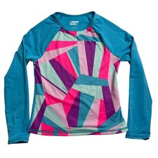 NWT Lands End Girls Long Sleeve Rash Guard Blue Pink Geometric Swim Top Size 5