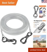 15FT Reflective Tie Out Cable for Dogs Up to 250 Pounds, Steel Wire Lead Leas...