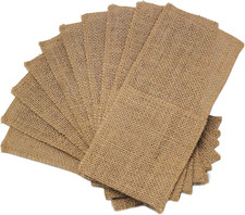 10 Pcs Burlap Utensils Holders, 4.33"X9" Natural Jute Cutlery Pouch Silverware H