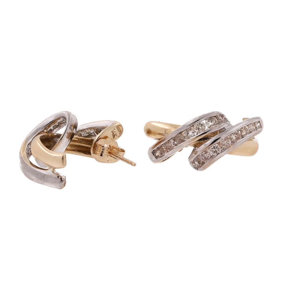 Crossover Diamond J Hoop Earrings 14K Gold 0.80 CTW Channel Set 0.60" - Image 4 of 4