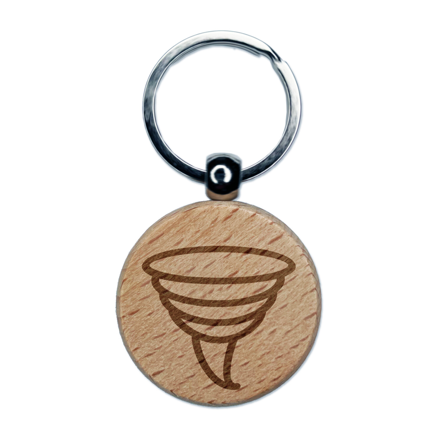 Tornado Icon Engraved Wood Round Keychain Tag Charm