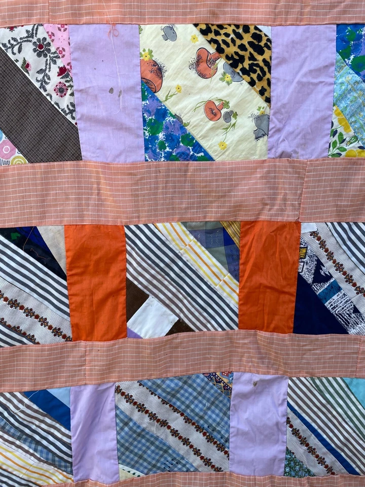 Vgt Primitive Hand Made Scrappy Strip Pattern Multi Color Quilt 62" X 49" - Image 2 of 4