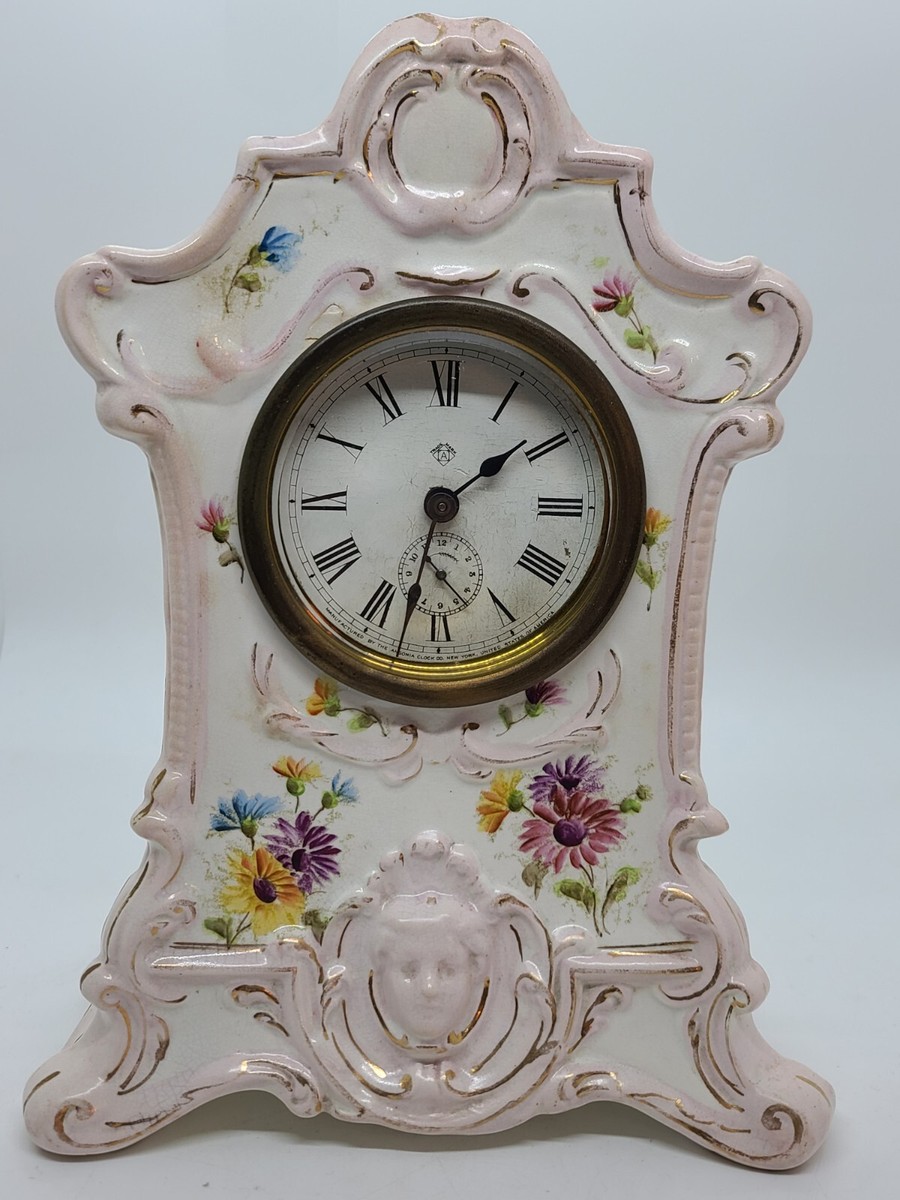 Antique 19th C. ANSONIA Victorian Porcelain Ceramic Wind-Up Mantel