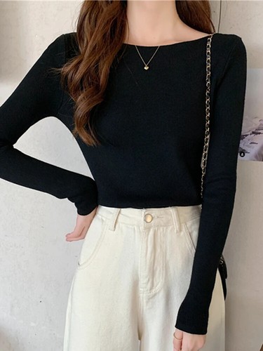 Autumn Winter Women Sweaters Slash Neck Slim Knitted Pullovers Chic Basic Solid - Bild 9 von 13