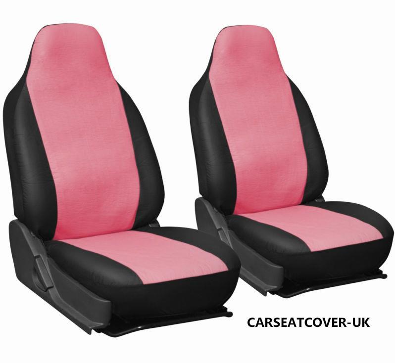 VW BEETLE PINK BLACK Leatherette Car Seat Covers x Fronts