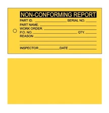 Yellow Tags Non-Conforming Report Tag,2.6" X 5.60" In, Pk100 NCR. Lot Of 100 