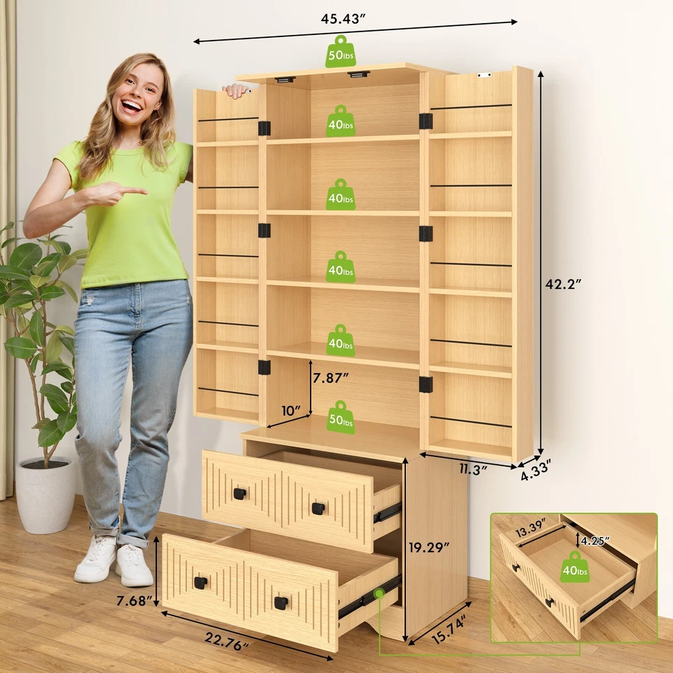 Armario de almacenamiento despensa de cocina 63" con puertas y 2 cajones Foto 3 de 4