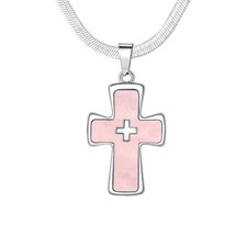 Gold Heart Necklace for Women Pink Cross Stainless Steel Necklace Gold Sq...