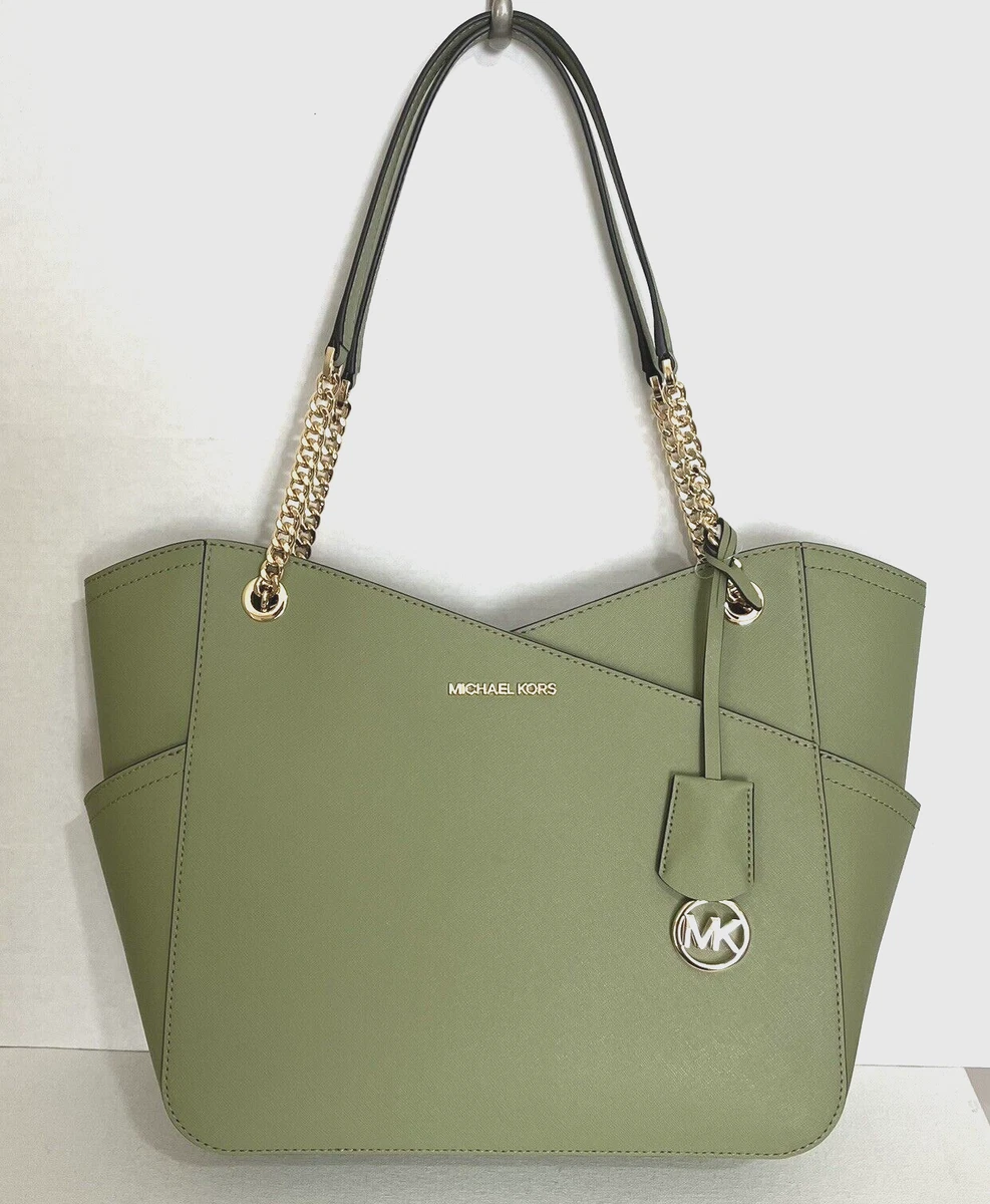 New Michael Kors Jet Set Large Saffiano Leather Shoulder Bag Light Sage