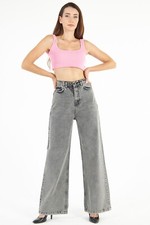 Women's Light Gray High Waist Wide Leg Stonewashed Palazzo Wide Leg Loose Pants