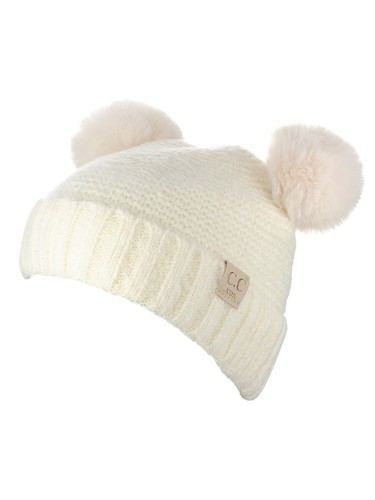 C.C Kids' Cable Knit Soft Single or Double Pom Fuzzy Lined Cuff CC Beanie - Picture 21 of 87