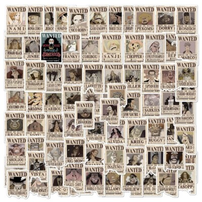 80 PCS Anime One Piece Wanted Posters Stickers DIY Fridge Phone Suitcase Laptop