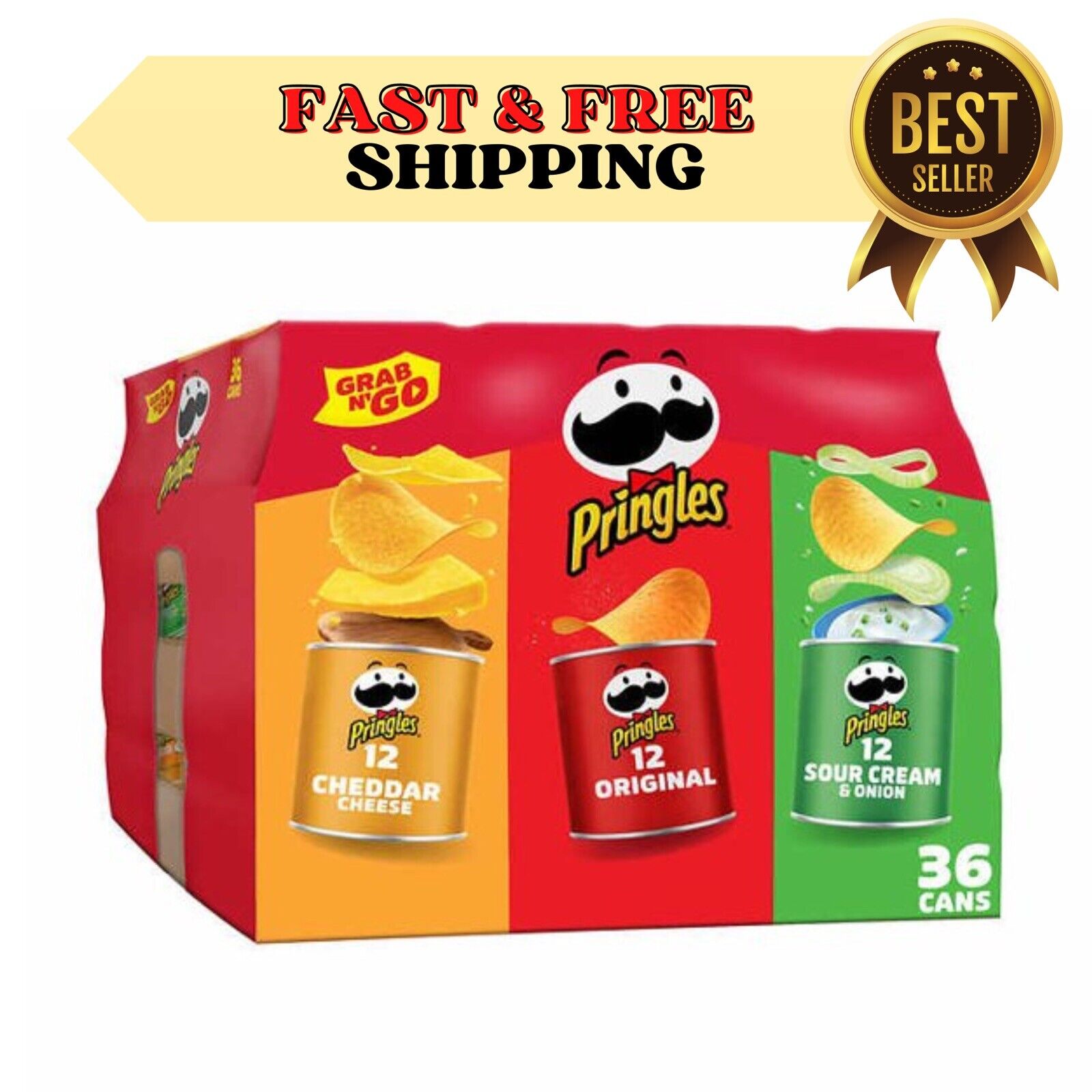 Pringles Grab & Go Potato Crisps, Variety Pack, 36 ct 