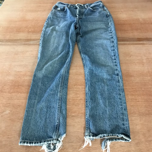 Agolde Riley High Rise Straight Crop Jeans Women 23 Blue Button Fly Raw Hem