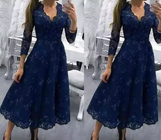 navy tea length mother of the bride dresses