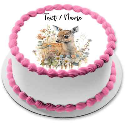 Reh Kitz essbar Tortenaufleger Party Deko personalisiert Name Geschenk Text Baby