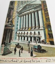 JP Morgan Office Stock Exchange Mica Glitter New York City Postcard 1900s 