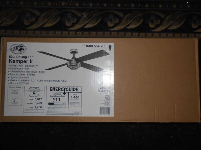Hampton Bay Kemper II 52" Liquid Nickel Silver Black Ceiling Fan New w/Box MT NR