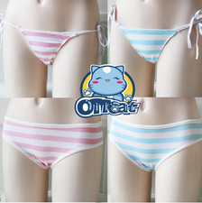 Cute Japanese Style Blue Pink Stripe Panties Bikini Cosplay Cotton Underwear