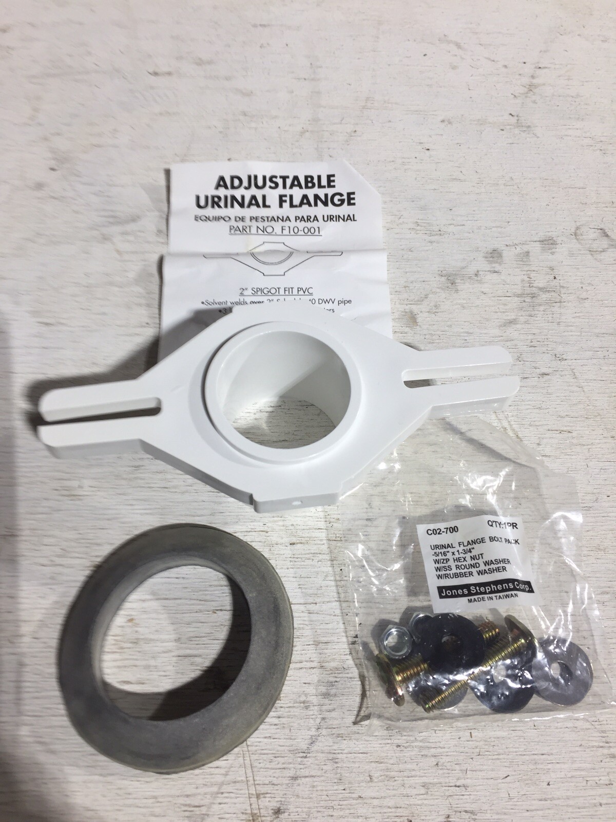 Jones Stephens Corp. Urinal Flange Kit,PVC,White, Adjustable. No. F10