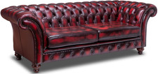 Chesterfield Two Seater Belmont Sofa Genuine Antique Red Leather