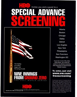 PTP110 MAGAZINE ADVERT 11X8'' NINE INNINGS FROM GROUND ZERO WORLD SERIES ON HBO