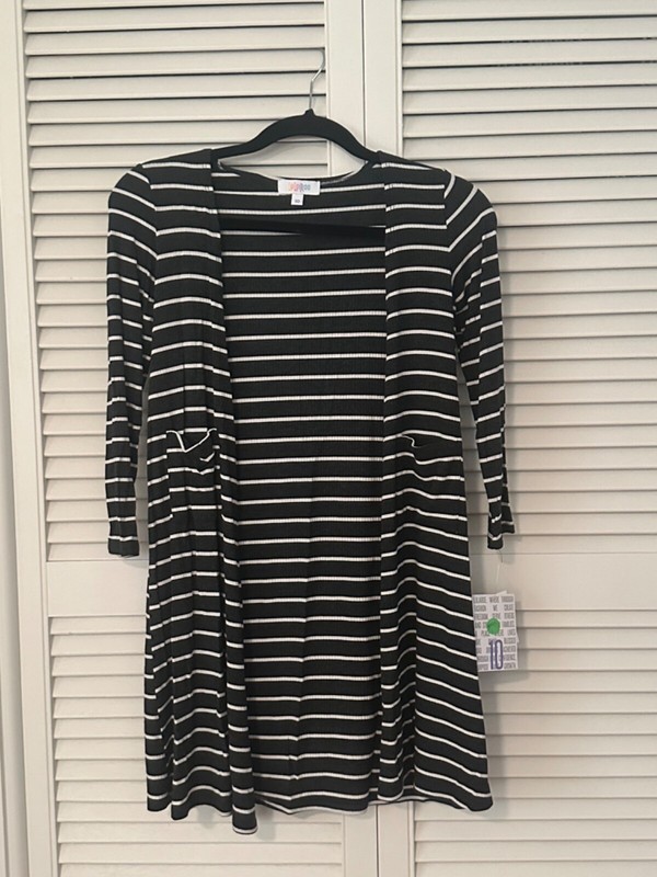 NEW Lularoe Sariah Open Cardigan Duster Girl’s Size 10 Black White Stripes