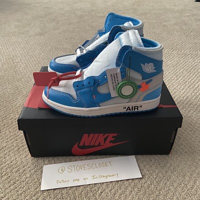Off White Nike Air Jordan 1 Unc University Blue Size 4 5 Aq0818 148 Authentic Ebay