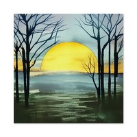 Trees At Sunset Sunrise Winter Watercolour Huge Wall Art Square Print Picture
