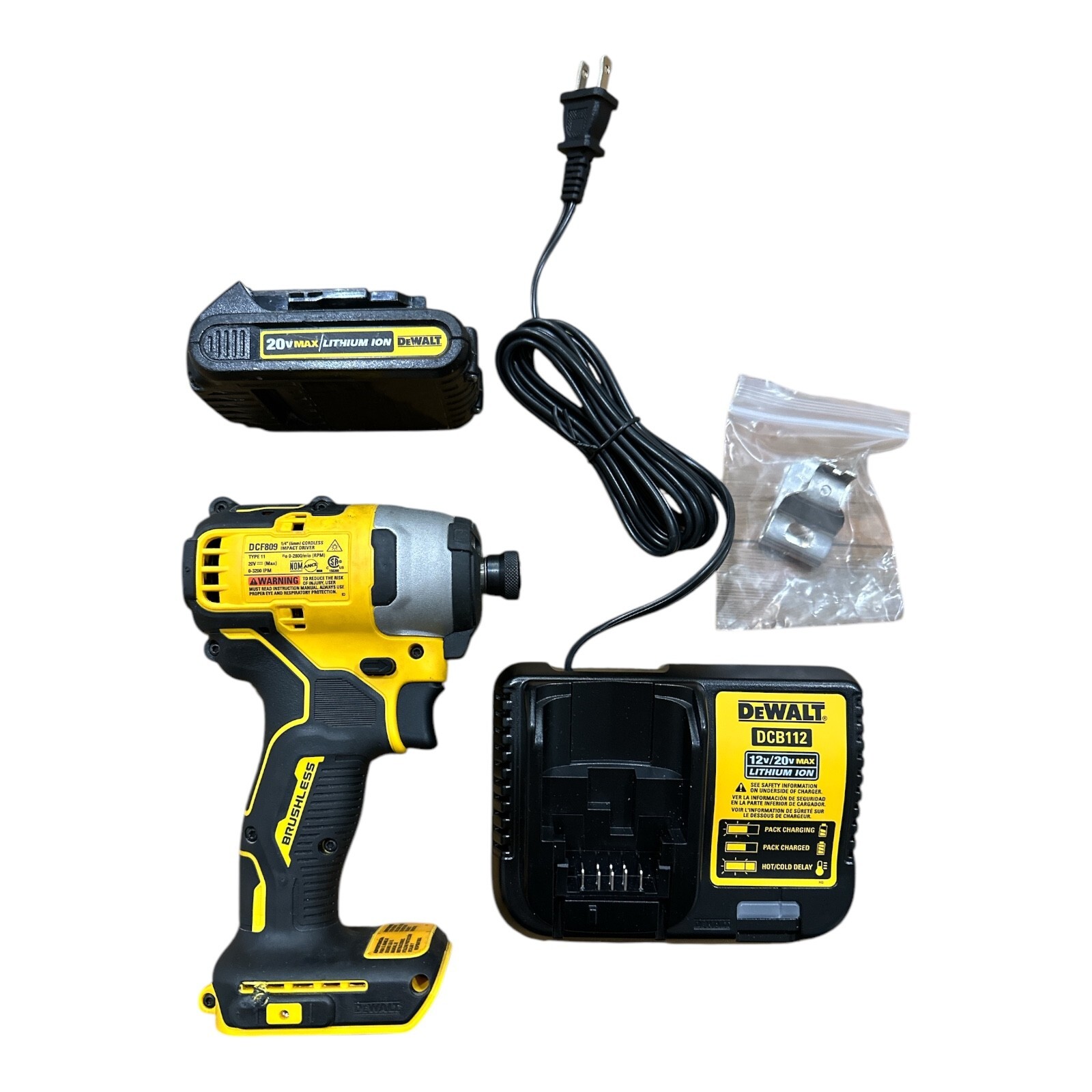 ATOMIC 20V Max Lithium-Ion Brushless Cordless Compact Driver Kit DCF809 & DCD112