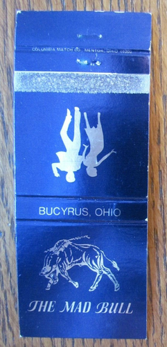 BULLFIGHTING MATCHBOOK COVER: MAD BULL BUCYRUS, OHIO EMPTY MATCHCOVER -D21