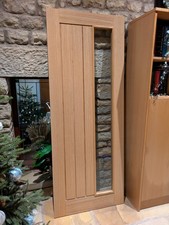 Brand New Mexicano Internal Pre-finished Oak Door With Offset Clear Glass Panel