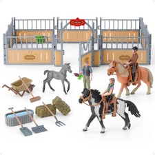 Horse Stable Playset with Equestrian Figures Toy for Girls Kids Green Set