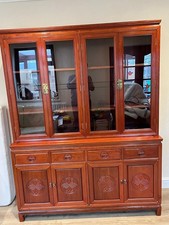 Large Oriental Chinese Carved Hardwood Bookcase Display Cabinet