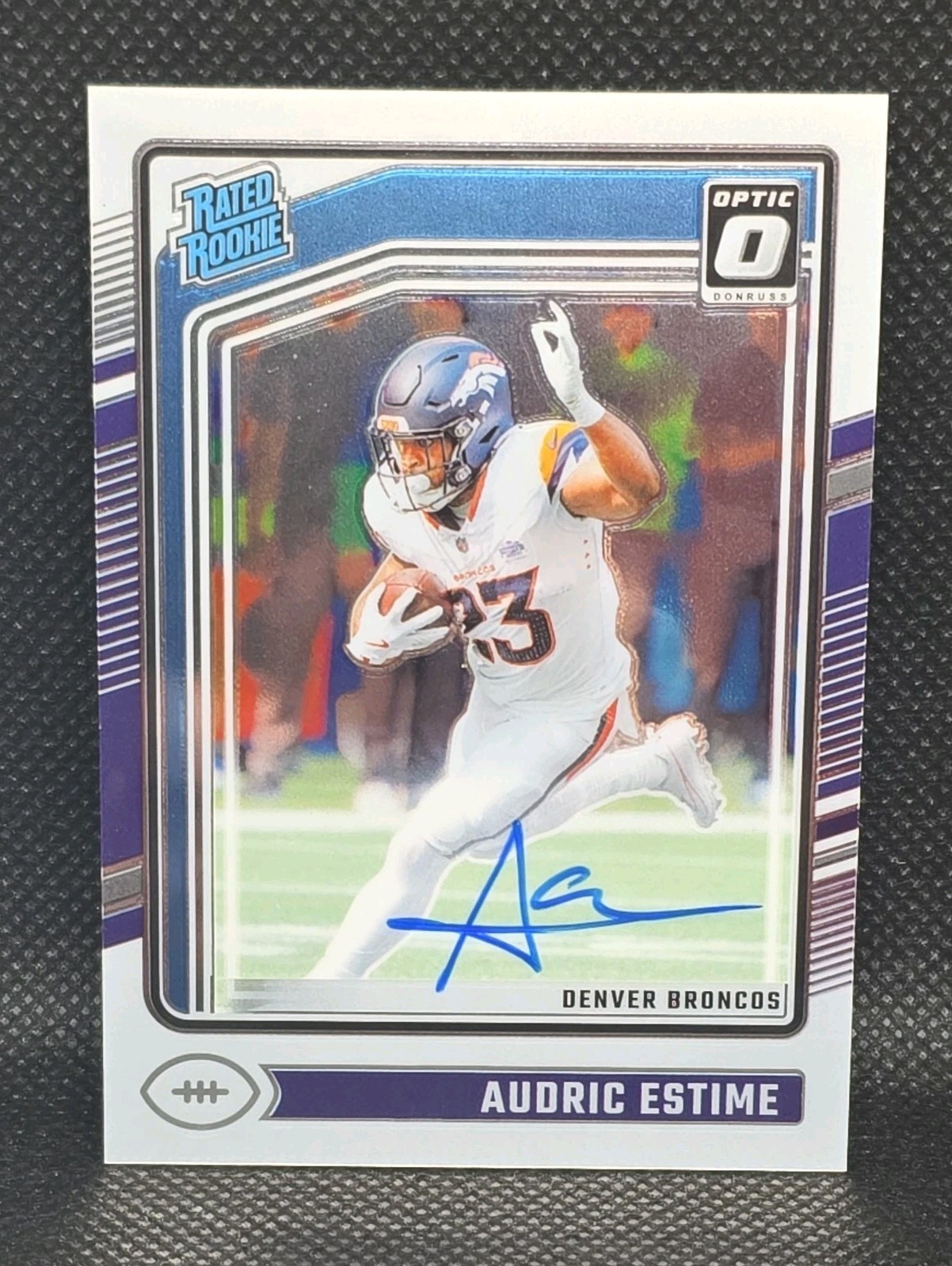 Audric Estime 2024 Donruss Optic #206 Rated Rookies RPS Auto /325 Broncos