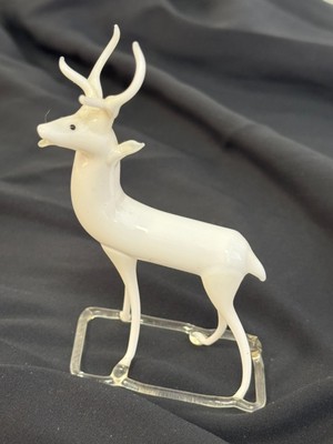 RARE Antique Bimini German Christmas Mouth-Blown Milk Glass Reindeer Lauscha 4.5
