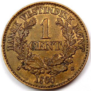 1860 Danish West Indies 1 Cent KM# 63 Frederick VII