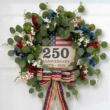 4Th of July Eucalyptus Wreath for Front Door - 23 Inch 1776-2026 USA 250Th Anniv